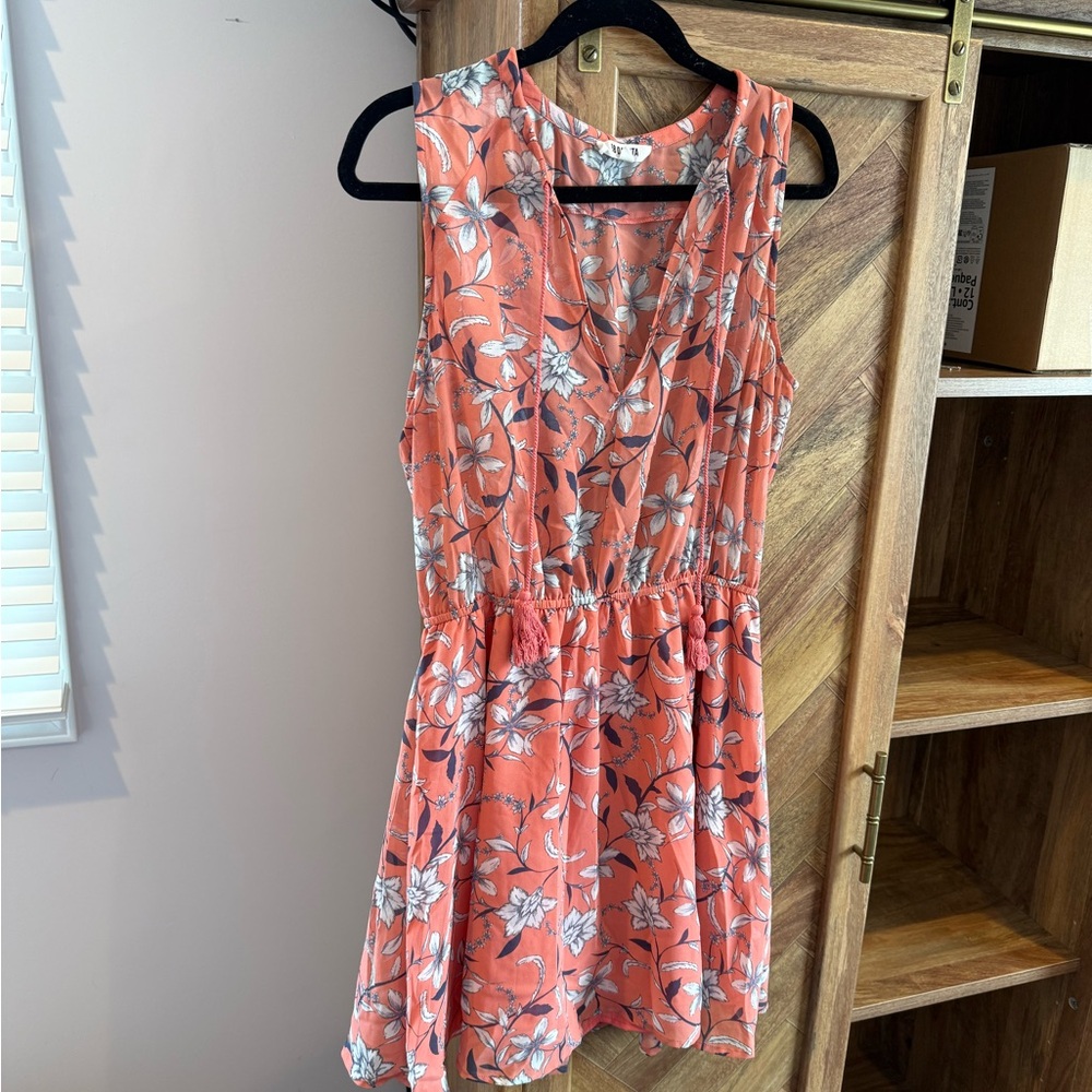 BB Dakota Coral Floral V-Neck Mini Dress